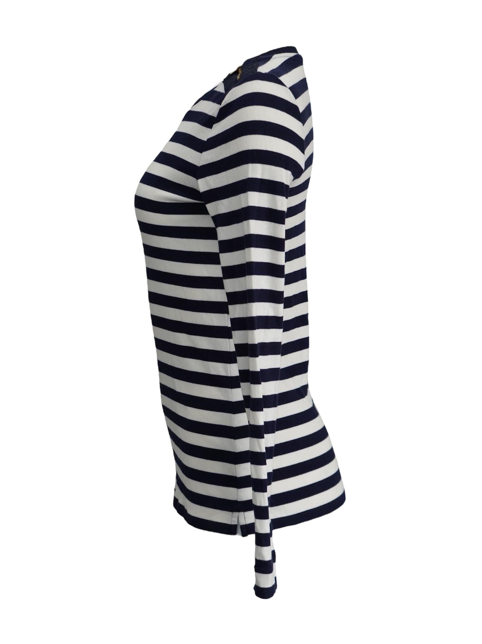 Ralph Lauren Navy & White Striped Long Sleeve Top - 10