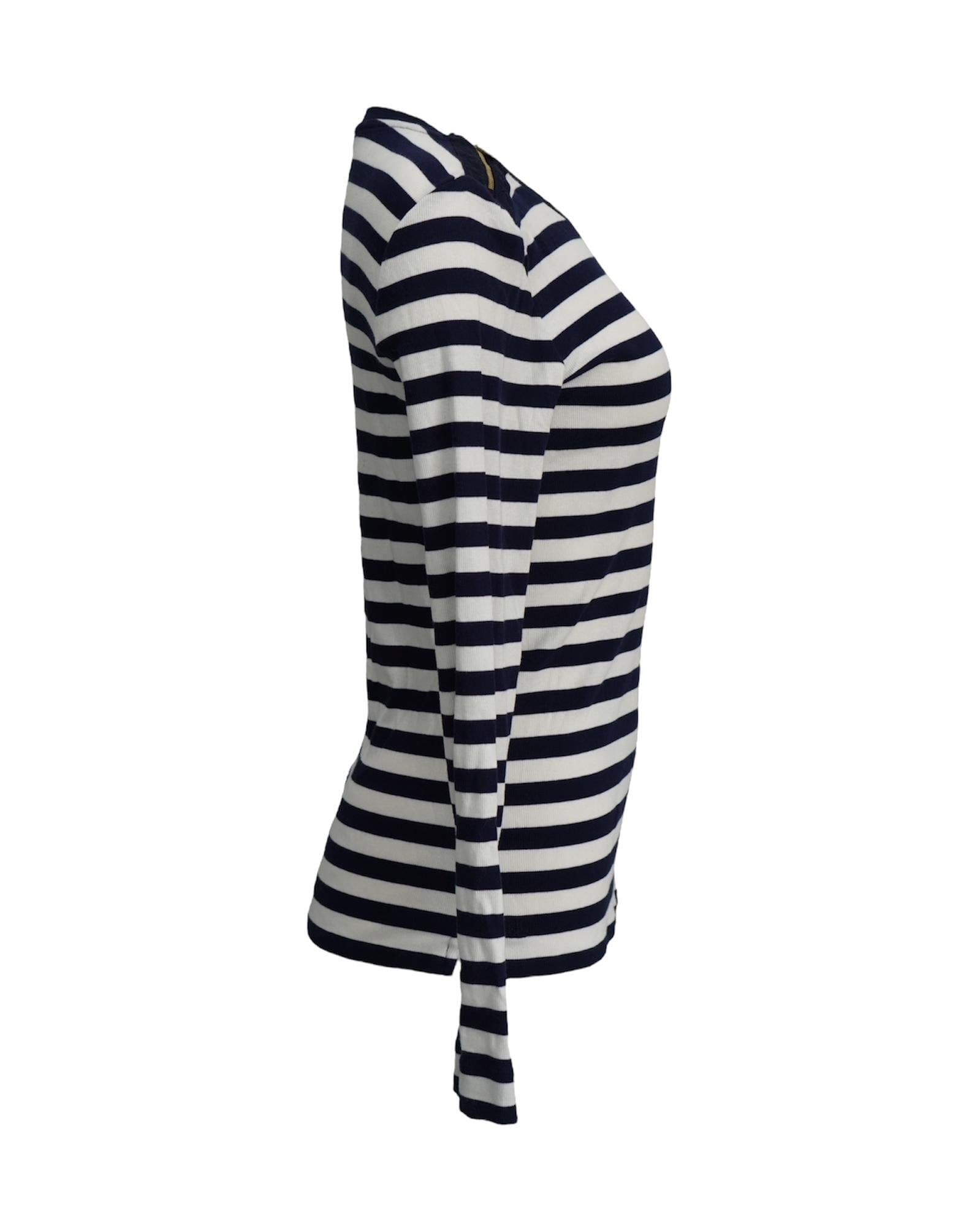 Ralph Lauren Navy & White Striped Long Sleeve Top - 8