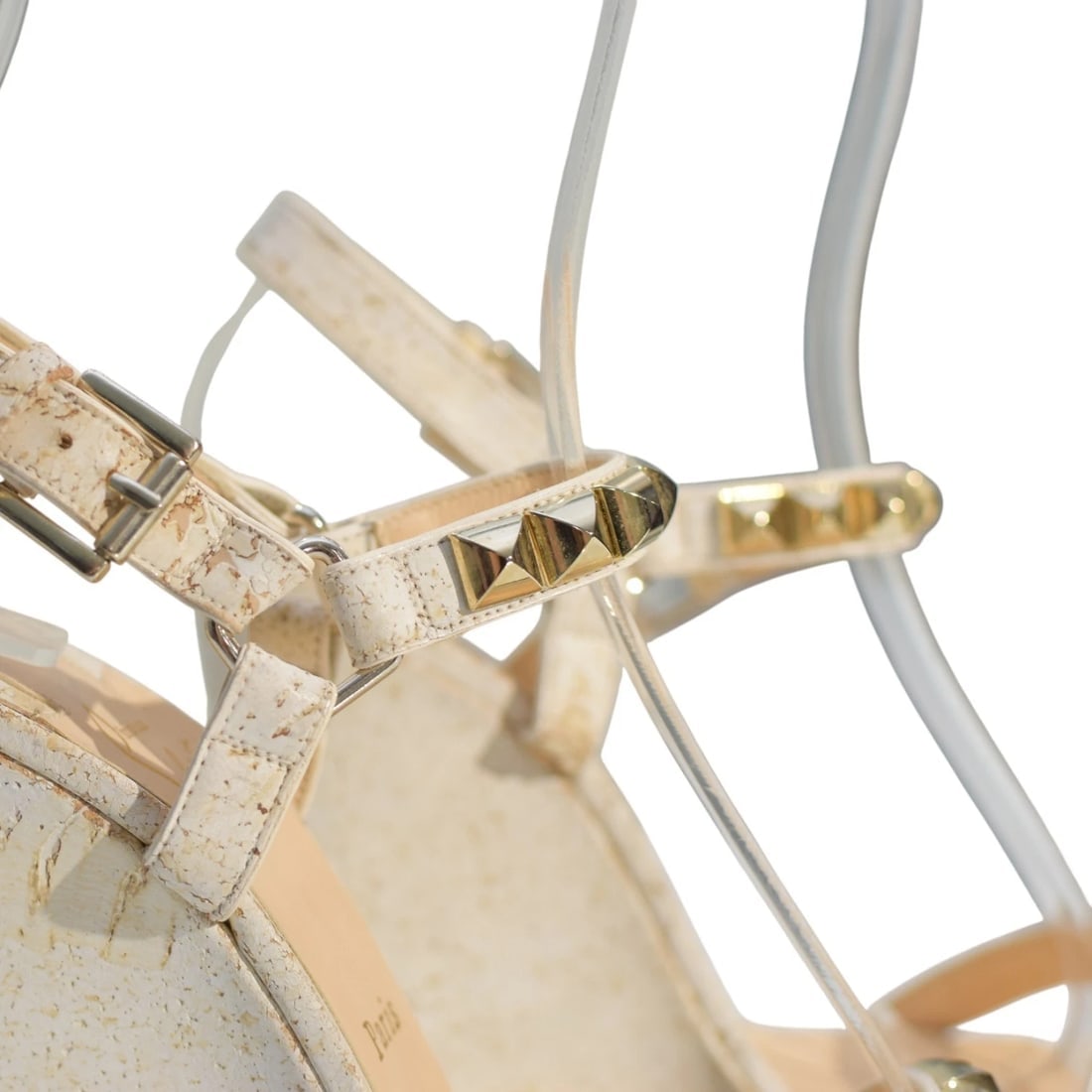 Christian Louboutin Cataclou White/Gold Studded Espadrille Wedge Sandals sz 9 - 12