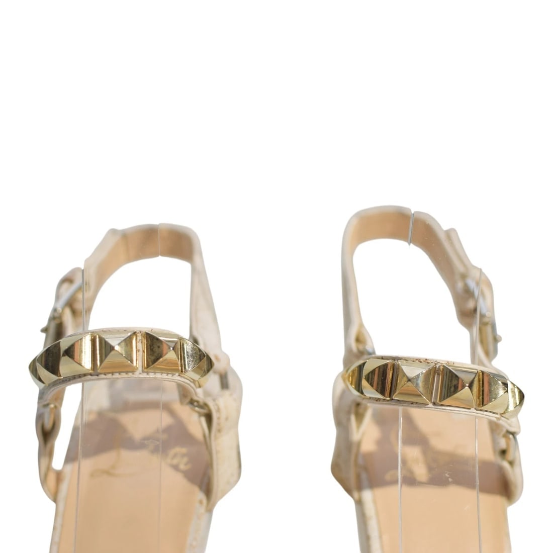 Christian Louboutin Cataclou White/Gold Studded Espadrille Wedge Sandals sz 9 - 13