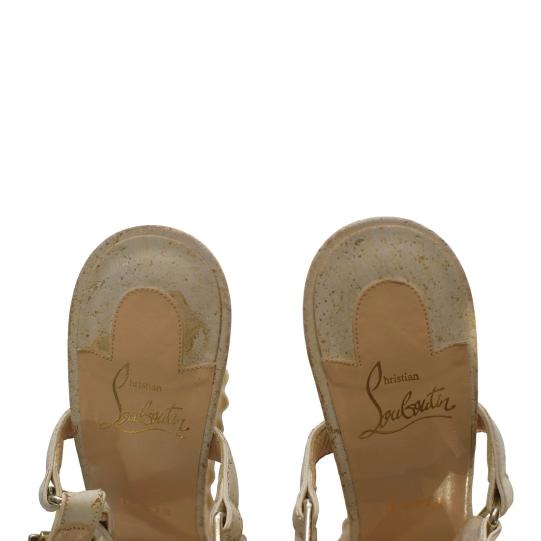 Christian Louboutin Cataclou White/Gold Studded Espadrille Wedge Sandals sz 9 - 14