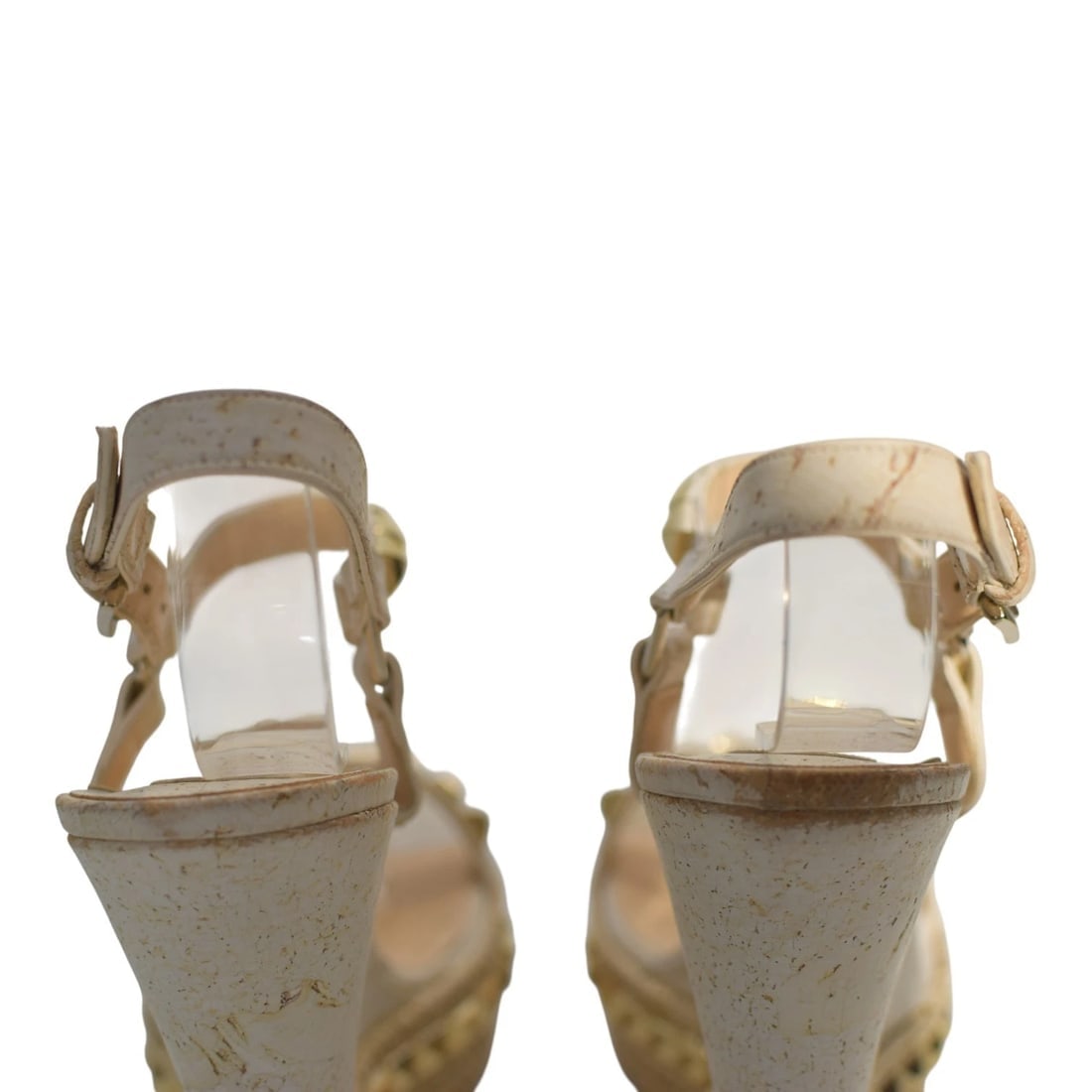Christian Louboutin Cataclou White/Gold Studded Espadrille Wedge Sandals sz 9 - 6
