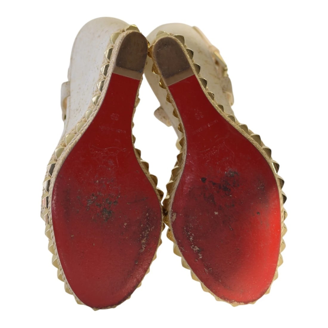 Christian Louboutin Cataclou White/Gold Studded Espadrille Wedge Sandals sz 9 - 7