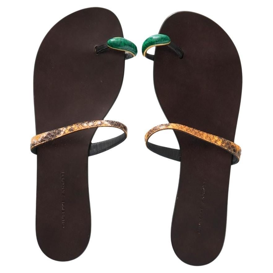 Giuseppe Zanotti Brown Snakeskin Embossed Leather Flat Sandals sz 41: Giuseppe Zanotti Brown Snakeskin Embossed Leather Flat Slides Size 41 Snake embossed leather upper and sole Slip-on styling. Made in Italy Perfection condition Reserve: $312.00 