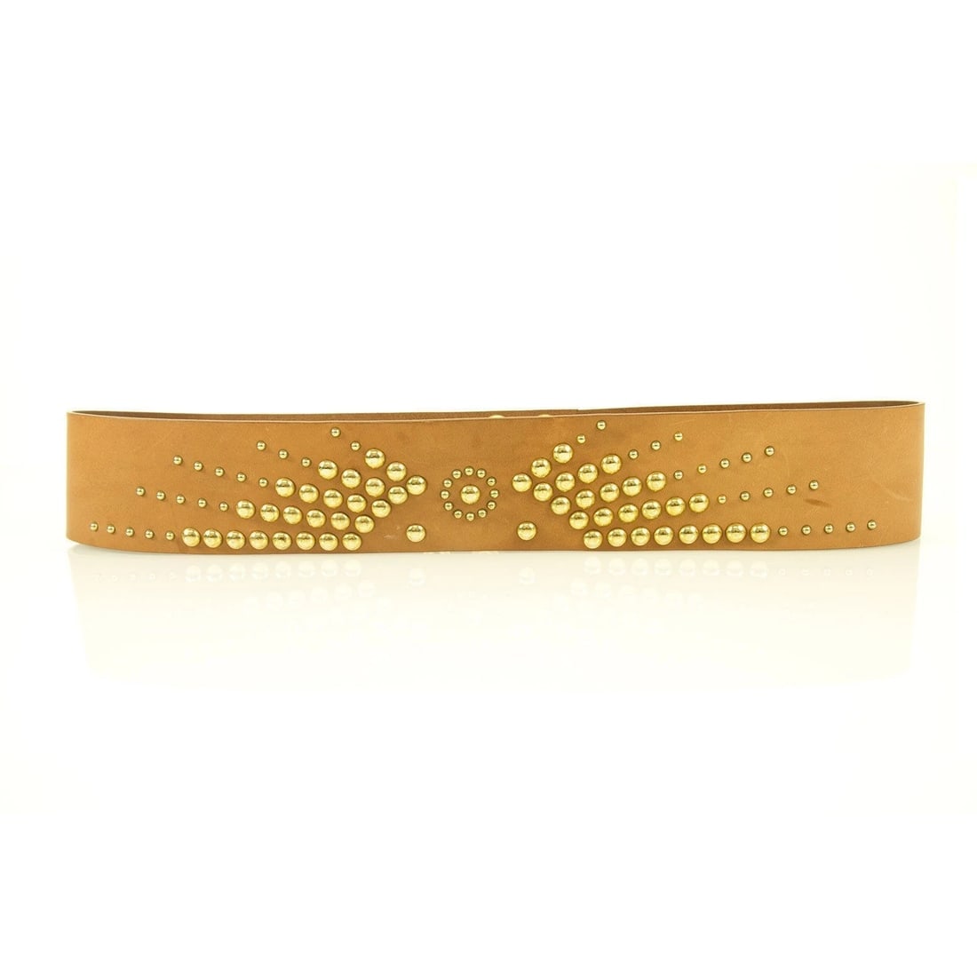 Moschino Love Woman's Tan Cow Leather Studded Gold Tone Press Stud Belt sz 90 (1 of 10)