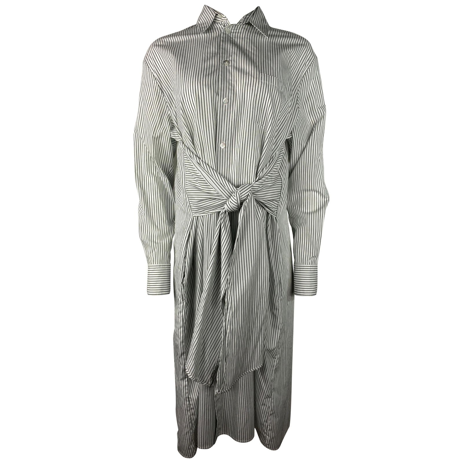 Maison Martin Margiela MM6 White and Green Button Down Shirt Dress, Size 42: Product details: Featuring 100% cotton white and green stripes button down shirt dress with collar, side pocket and belted detail, mid length. Reserve: $440.00 Shipping: Domestic: Flat-rate 