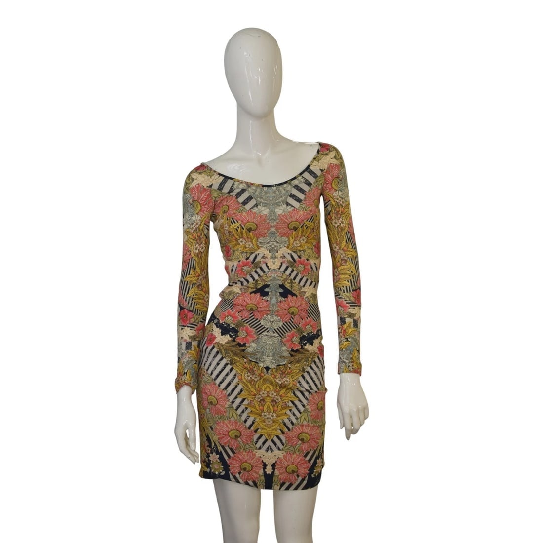 Alexander McQueen Multicolor Floral Geometric Print Jersey Bodycon Dress sz 40 (1 of 7)