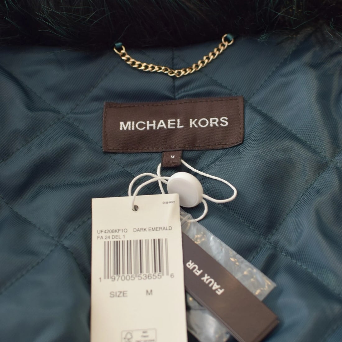 Michael Kors Faux Fur Double-breasted Dark Emerald Peacoat Unisex Size M - 3