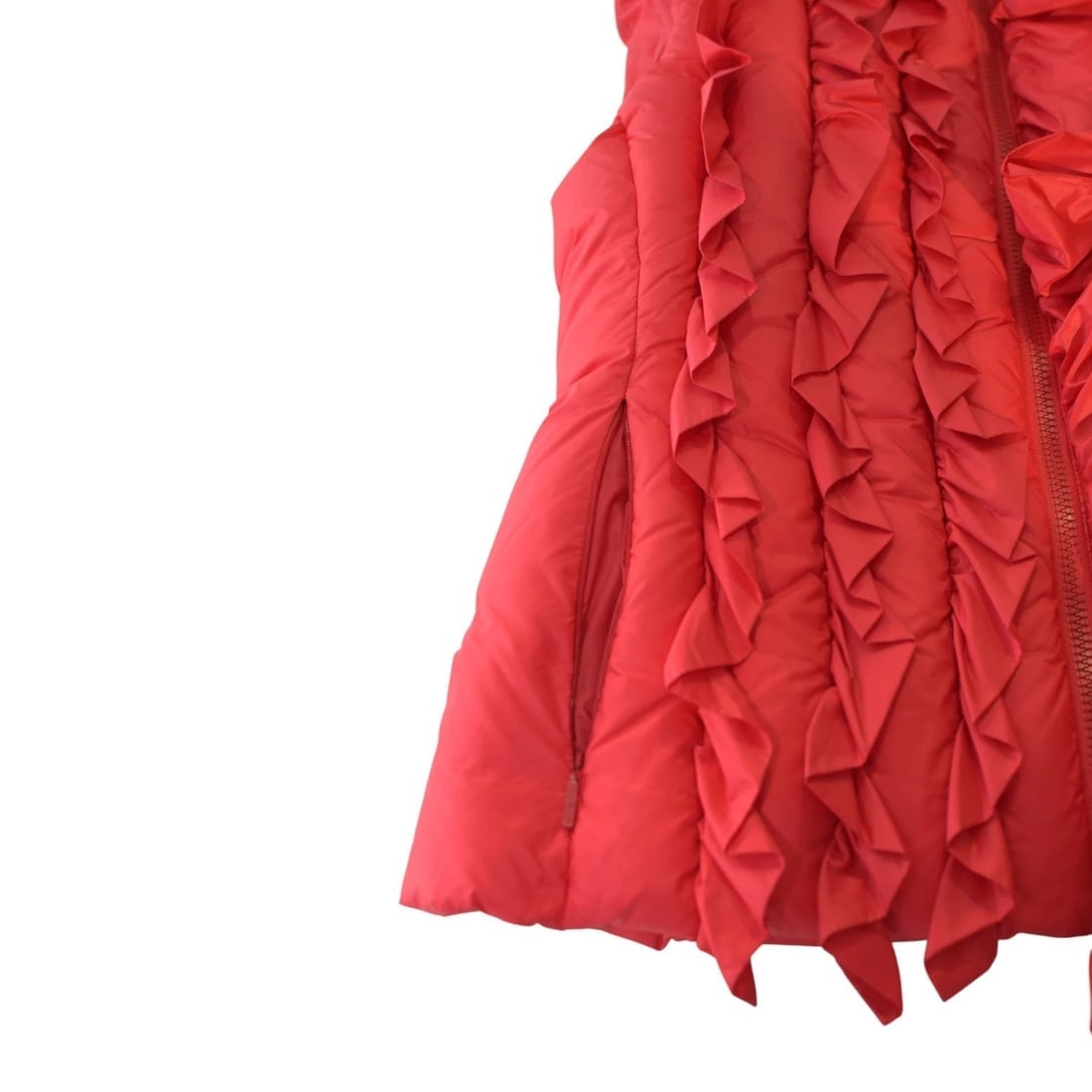MONCLER Genius Mariane Gilet Ruffle Down Vest in Bright Red High Collar size 2 - 12