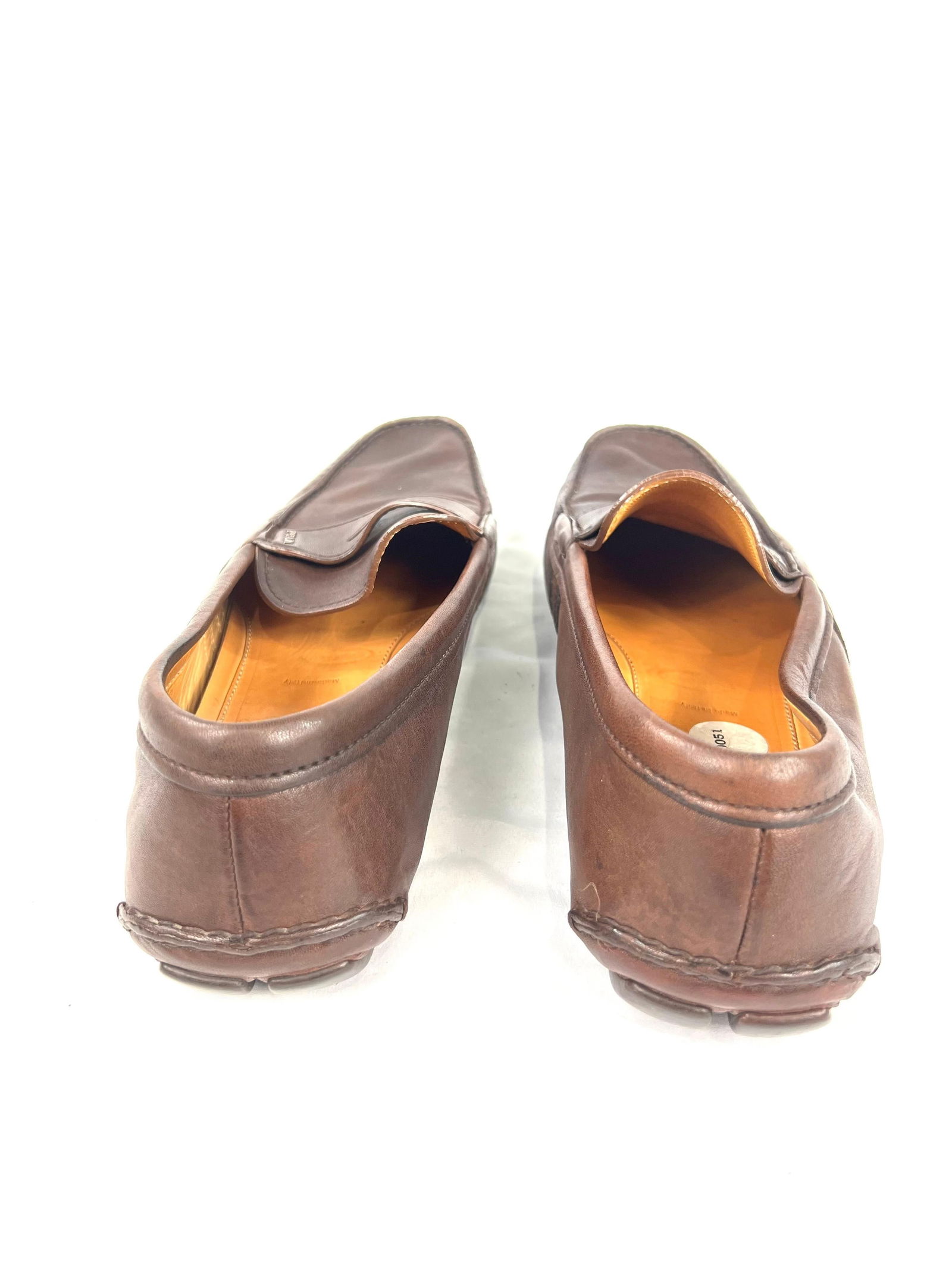 Prada Brown Leather Moccasins Flat Shoes, Size 11 - 17