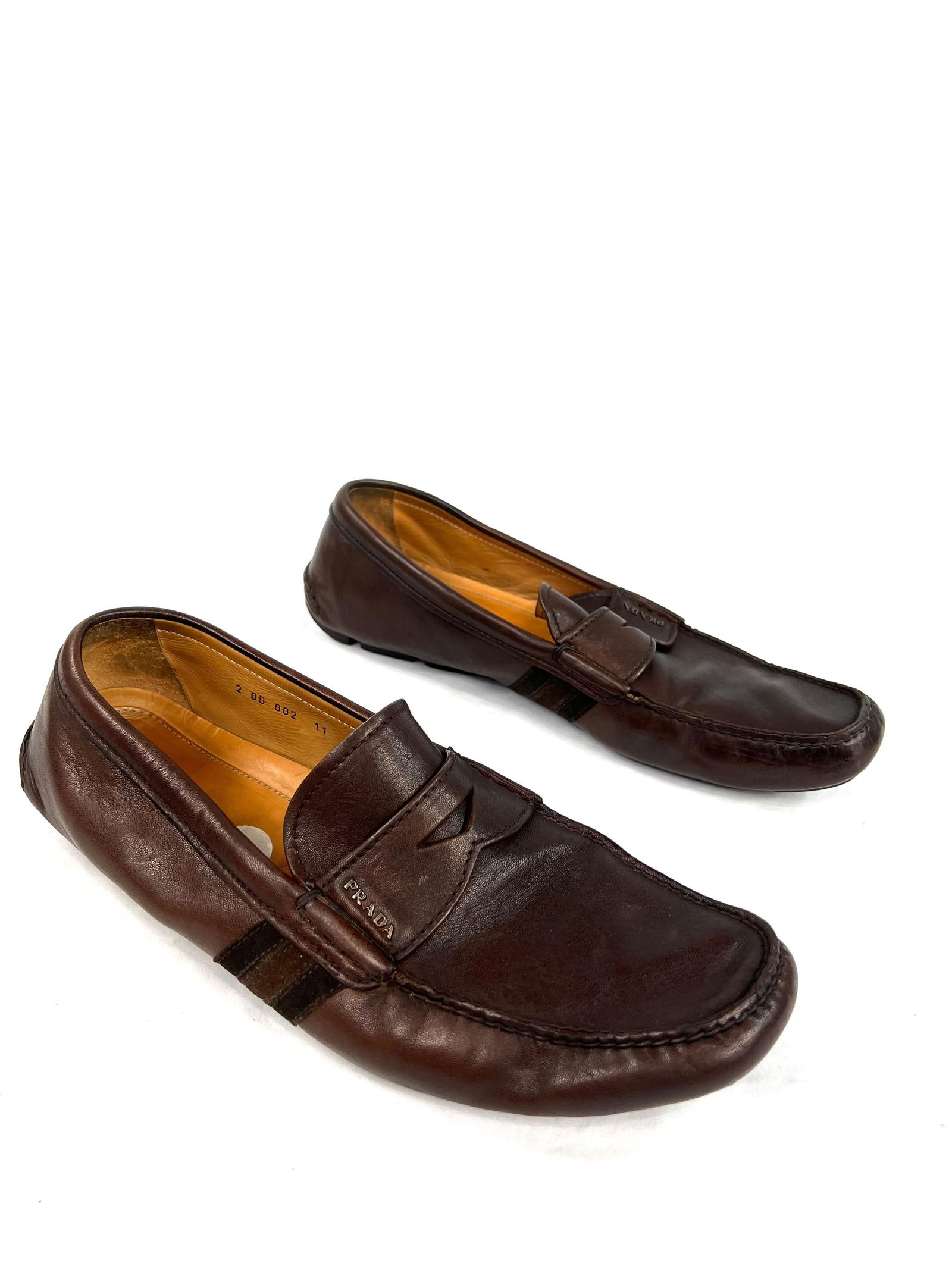 Prada Brown Leather Moccasins Flat Shoes, Size 11 - 2