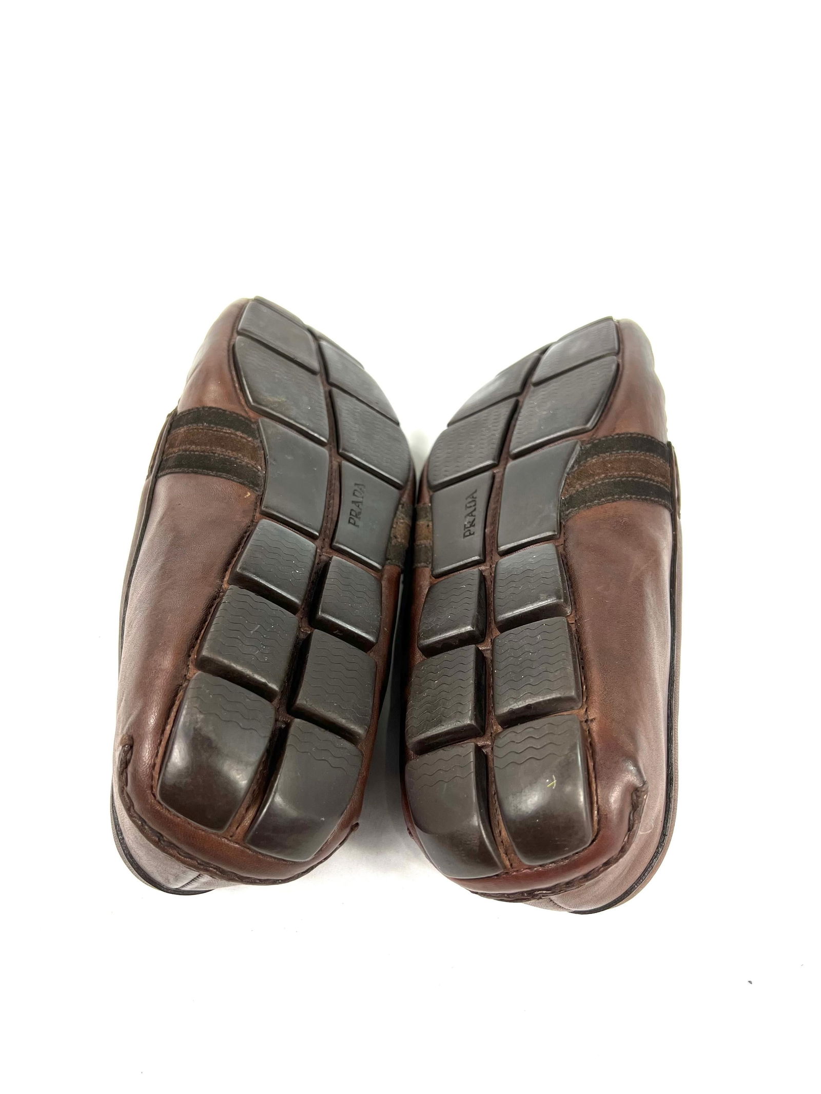 Prada Brown Leather Moccasins Flat Shoes, Size 11 - 5