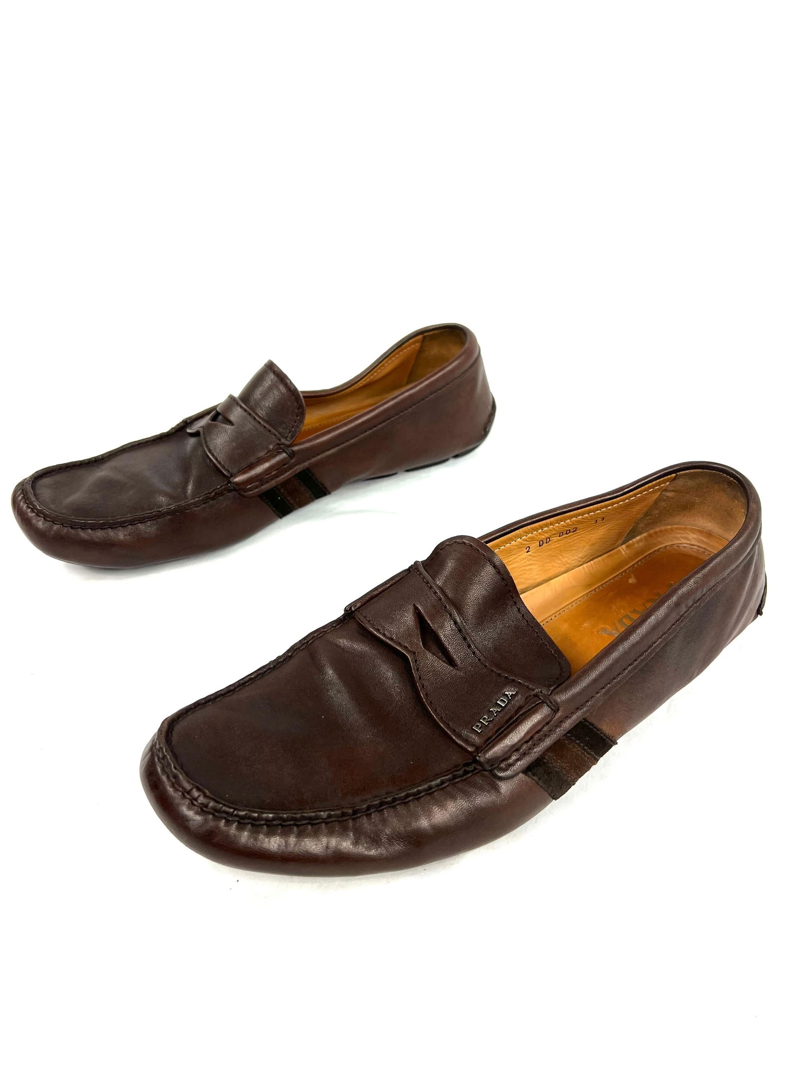 Prada Brown Leather Moccasins Flat Shoes, Size 11 - 8