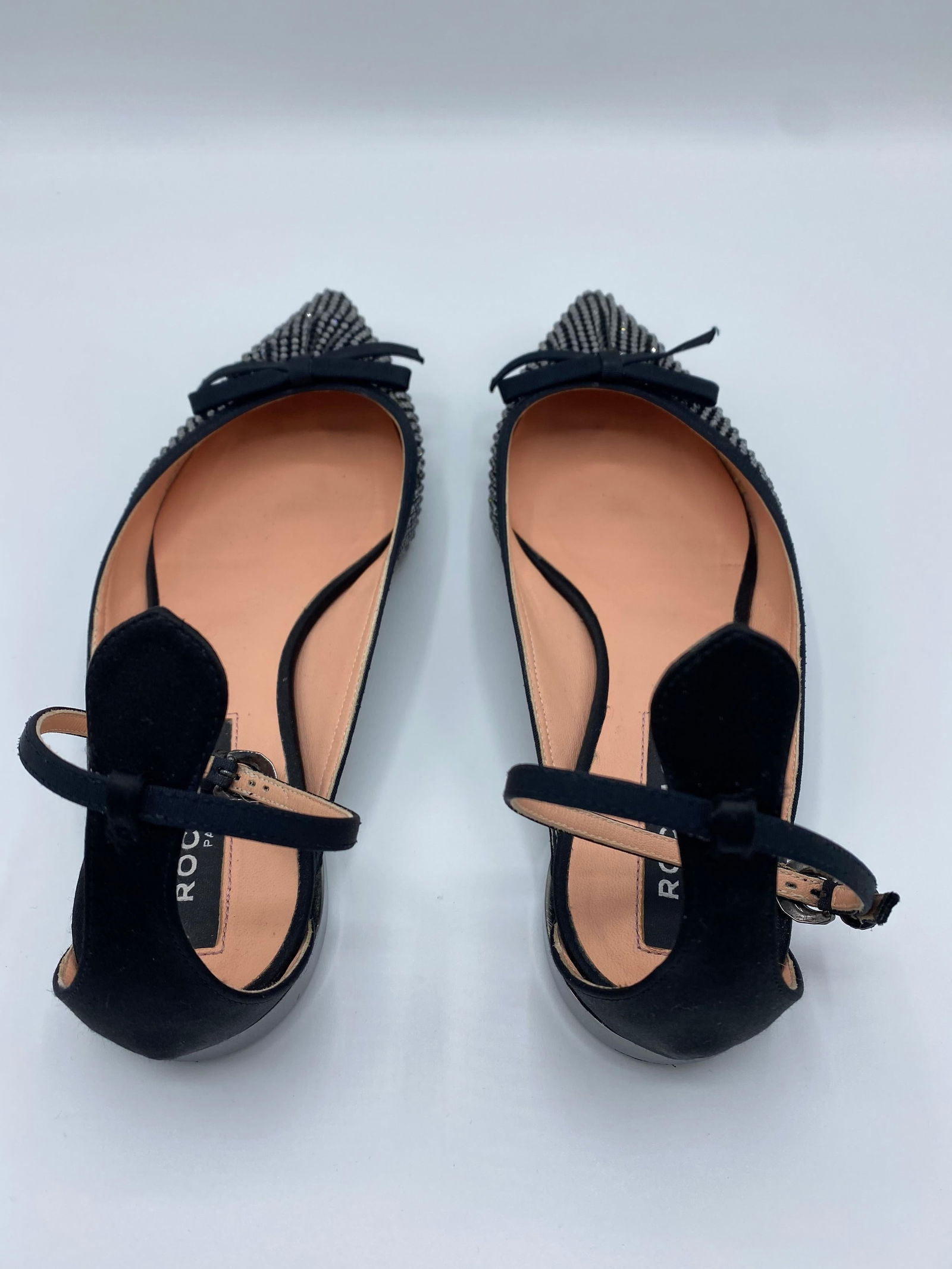 Rochas Paris Satin Grain and Black Pointed Toe Flats, Size 38.5 - 11
