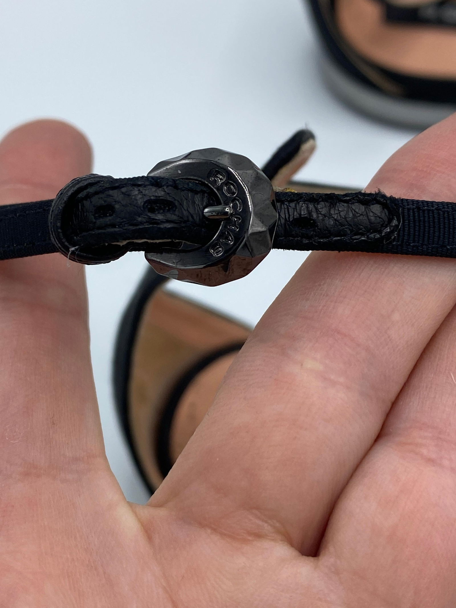 Rochas Paris Satin Grain and Black Pointed Toe Flats, Size 38.5 - 13