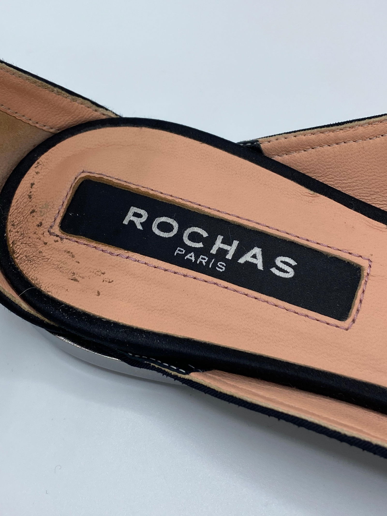Rochas Paris Satin Grain and Black Pointed Toe Flats, Size 38.5 - 14