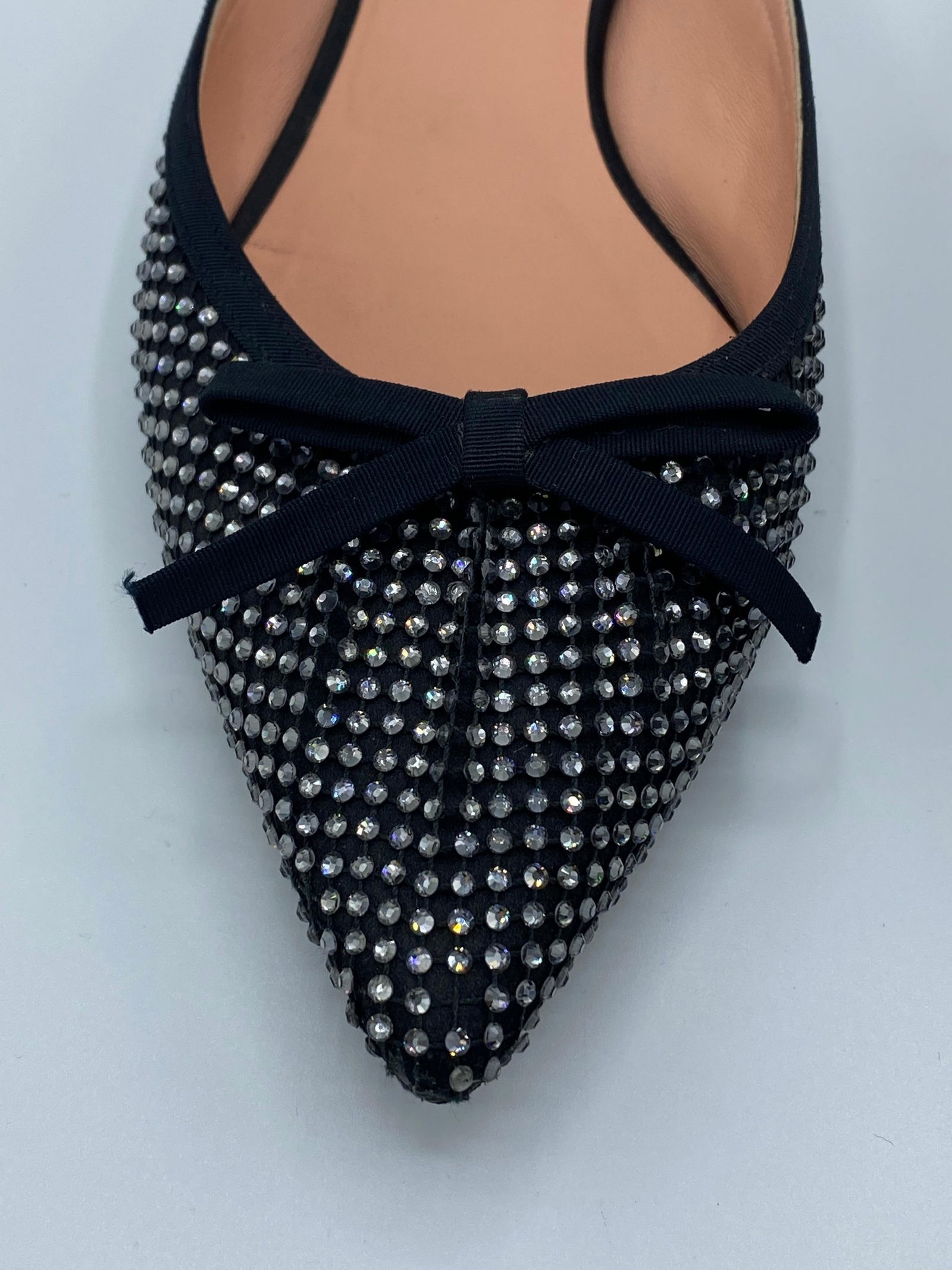 Rochas Paris Satin Grain and Black Pointed Toe Flats, Size 38.5 - 15