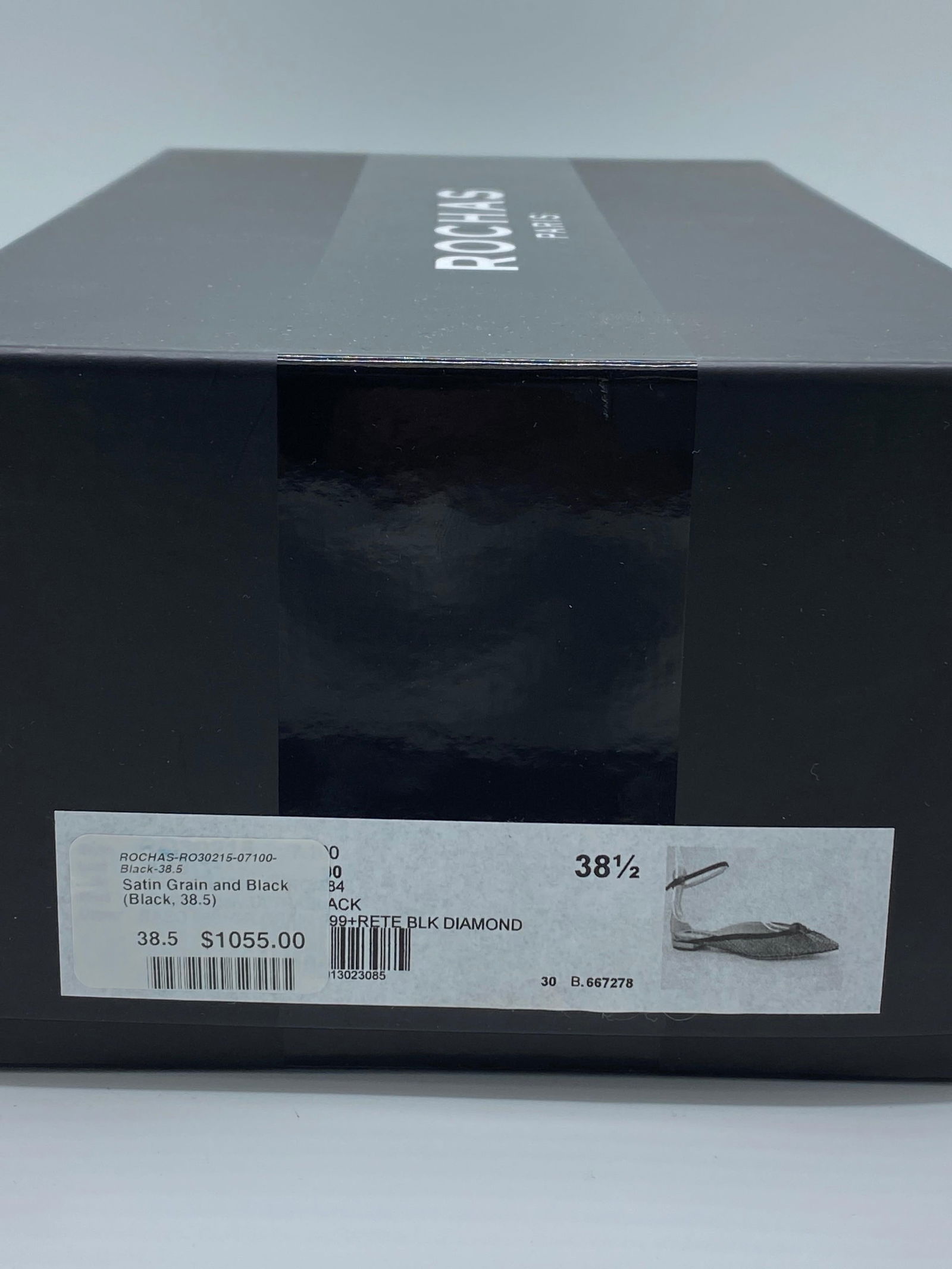 Rochas Paris Satin Grain and Black Pointed Toe Flats, Size 38.5 - 6