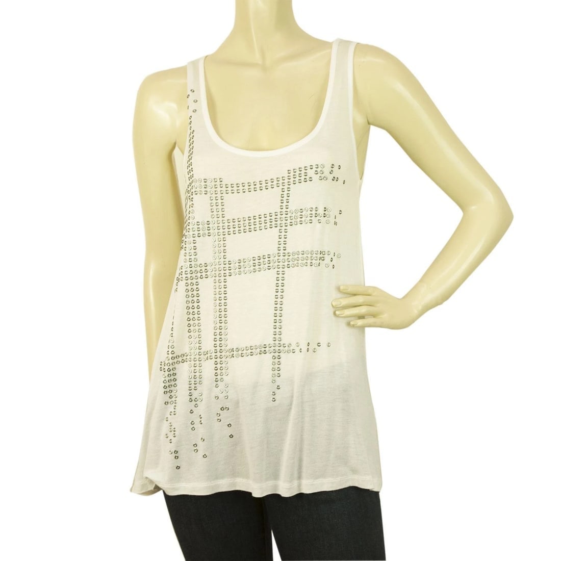 Burberry Brit White w. Silver Nova Check Long Sleeveless Tank Vest Top SZ XS - 2