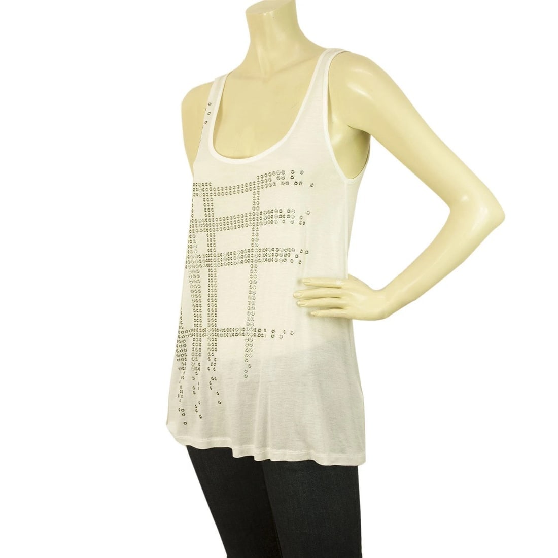 Burberry Brit White w. Silver Nova Check Long Sleeveless Tank Vest Top SZ XS - 3