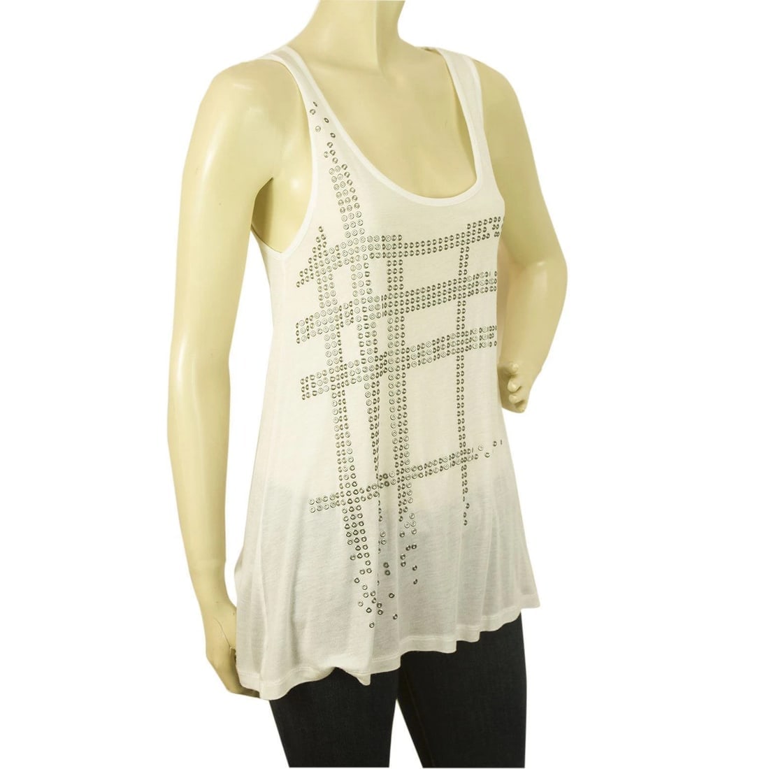 Burberry Brit White w. Silver Nova Check Long Sleeveless Tank Vest Top SZ XS - 4