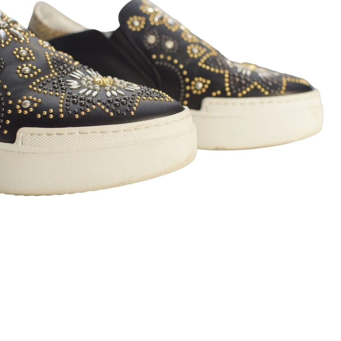 Roberto Cavalli Black Leather Studded Crystal Slip-On Sneaker Platform Shoes 8 - 10