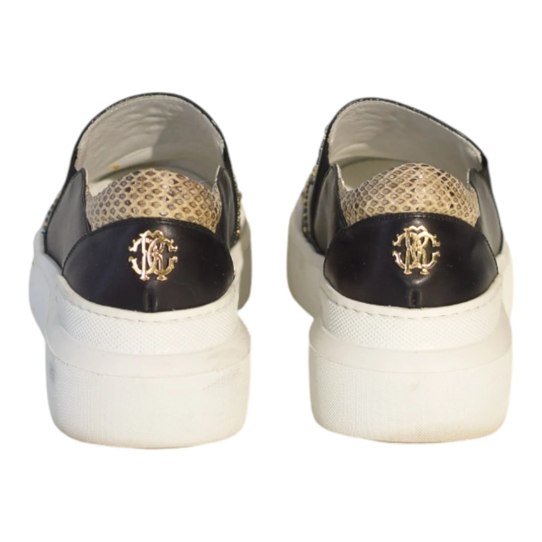 Roberto Cavalli Black Leather Studded Crystal Slip-On Sneaker Platform Shoes 8 - 5