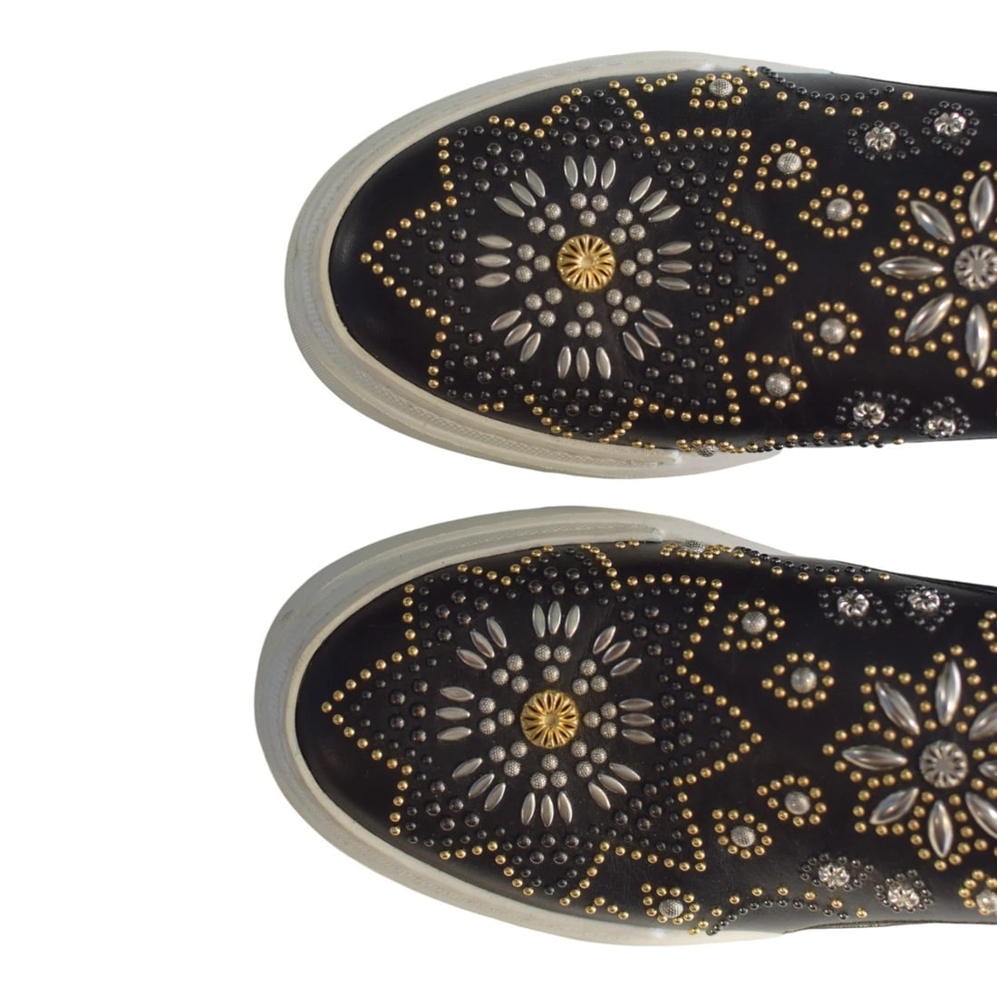 Roberto Cavalli Black Leather Studded Crystal Slip-On Sneaker Platform Shoes 8 - 8