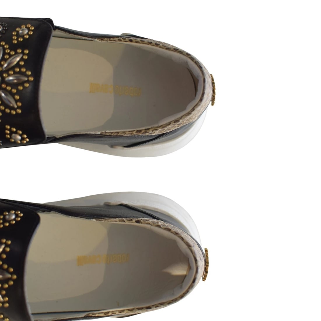 Roberto Cavalli Black Leather Studded Crystal Slip-On Sneaker Platform Shoes 8 - 9