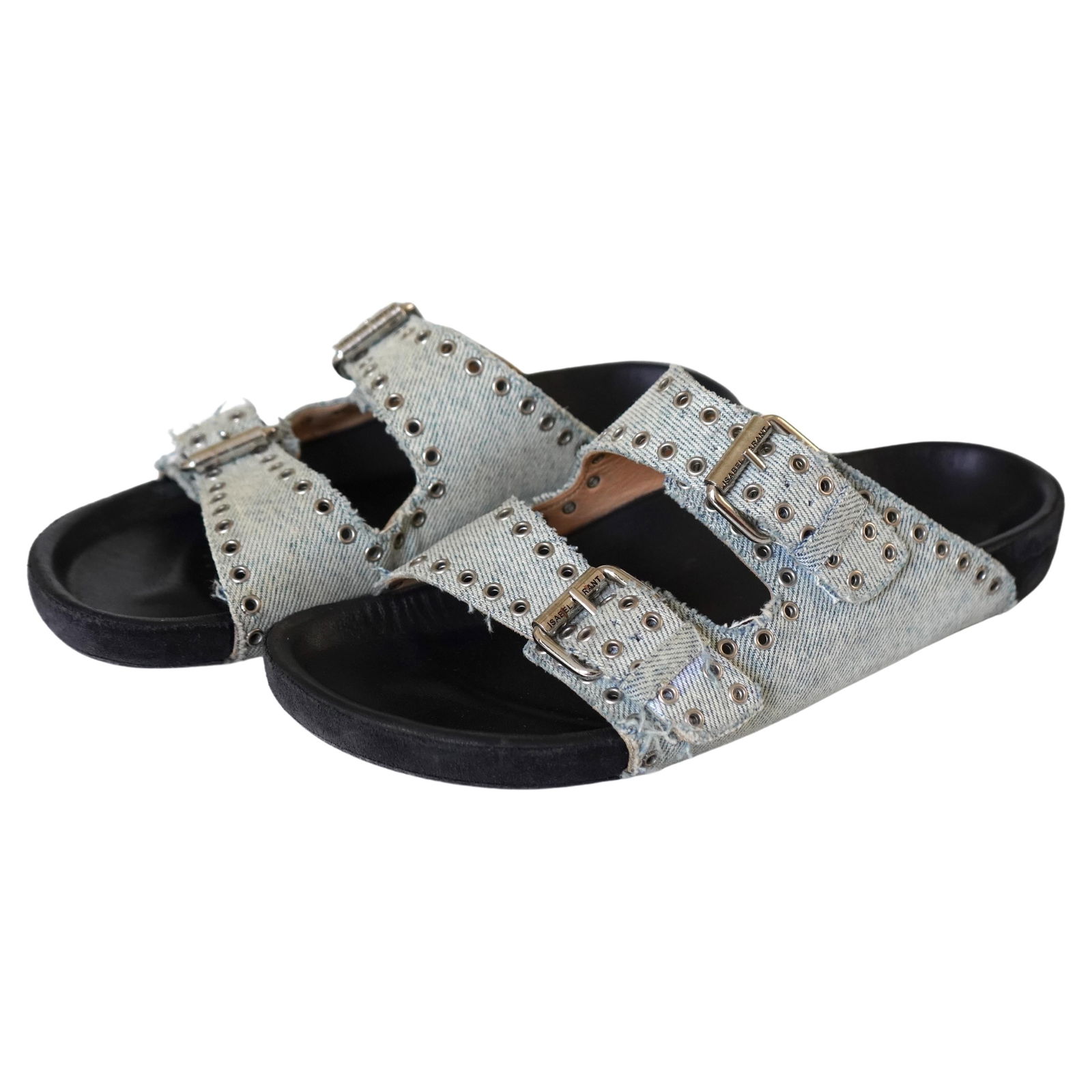 Isabel Marant Lennyo Denim Dual-buckle Sandals 39: Isabel Marant Lennyo Denim Dual-buckle Eyelet-embellished Sandals. They are made of leather and cotton. We have them in size EU 39. Comes with the duster bag. Some minor wear, still in great