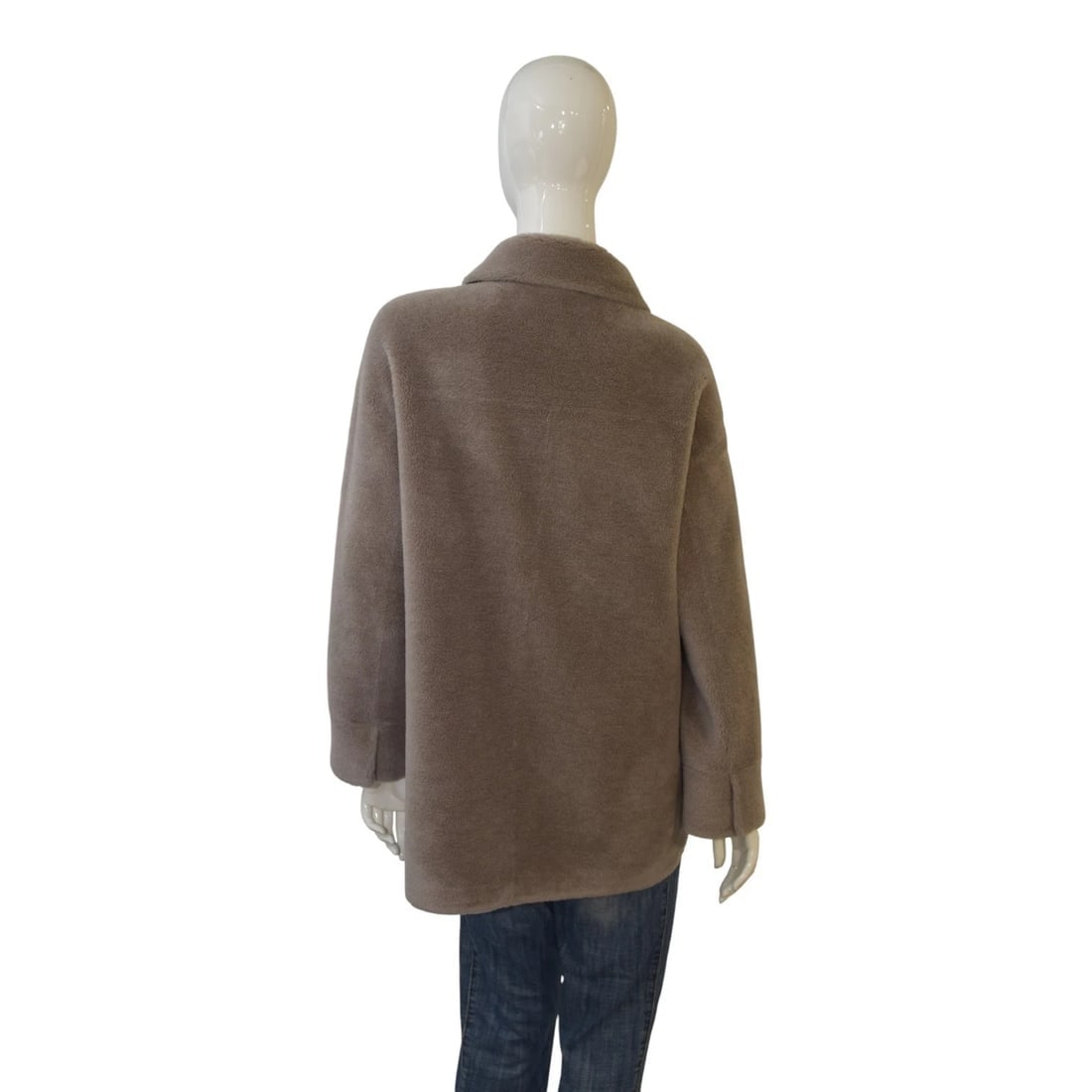 Oakwood 2 Way Faux Shearling Taupe/Beige Teddy Collared Shirt Coat Size S - 2