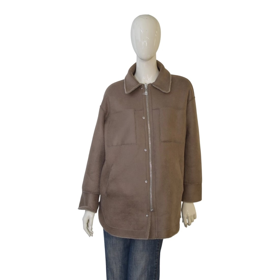 Oakwood 2 Way Faux Shearling Taupe/Beige Teddy Collared Shirt Coat Size S - 3