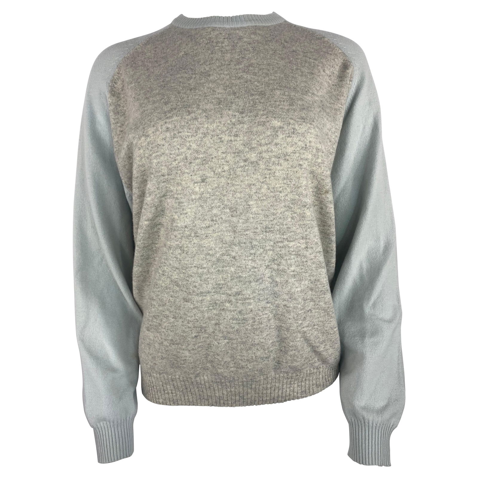 Barney’s New York Andrea Fenzi Baby Blue and Grey Pullover Sweater: Product details: The sweater Is made out of wool and cashmere, it features crew neck line and long sleeves. Reserve: $240.00 Shipping:Domestic: Flat-rate of $85.99 to anywhere within the