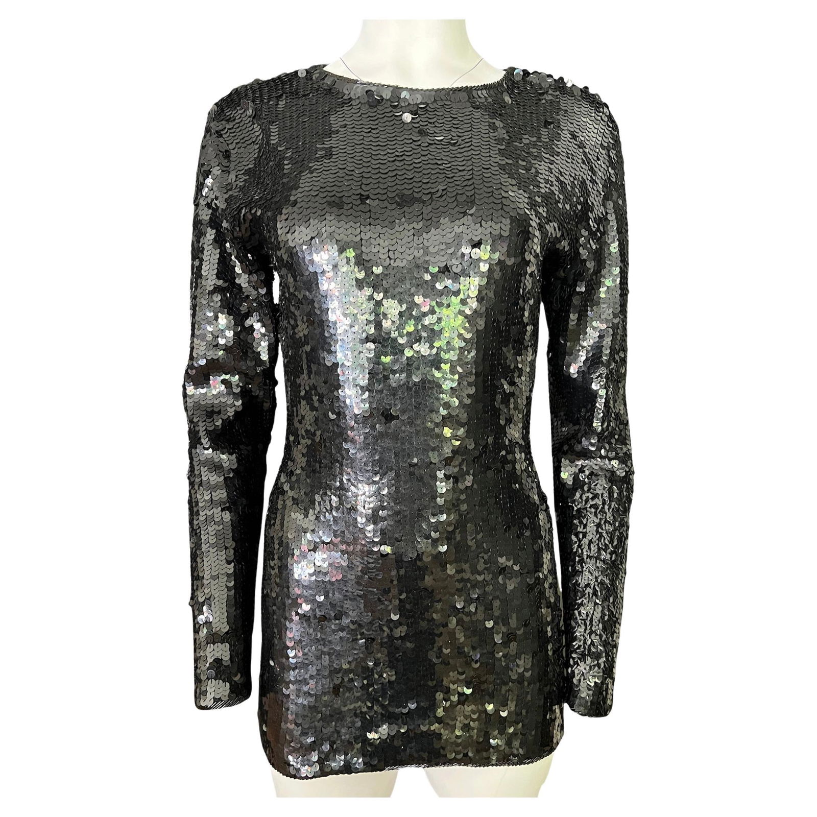 Cathy Hardwick Black Mini Party Dress: Lambswool Crew neckline Long sleeves Mini length Sequin detail Reserve: $440.00 Shipping: Domestic: Flat-rate of $85.99 to anywhere within the contiguous U.S. International: Foreign shipping
