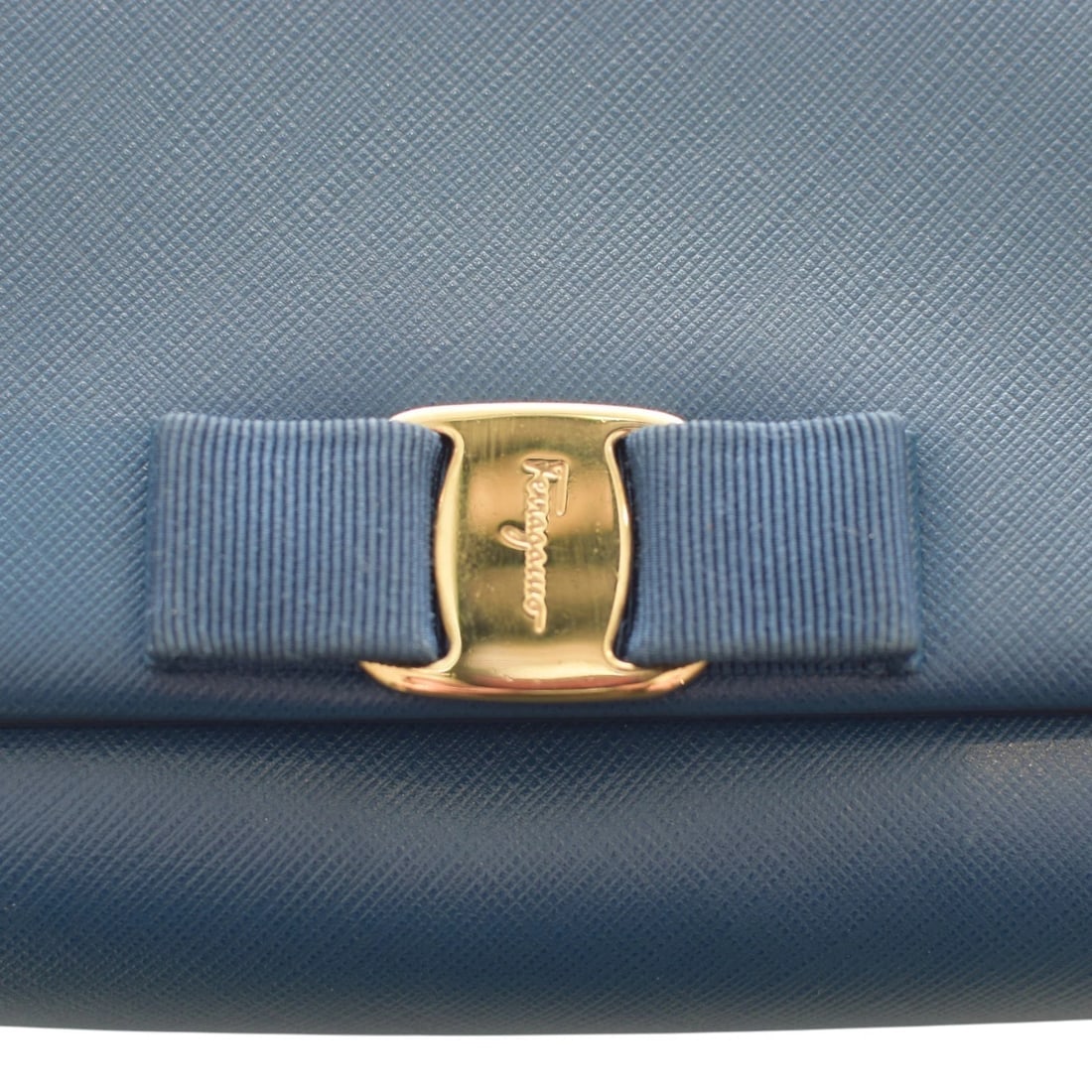 Salvatore Ferragamo Vara Bow Chain Shoulder Bag in Blue Saffiano Leather - 11