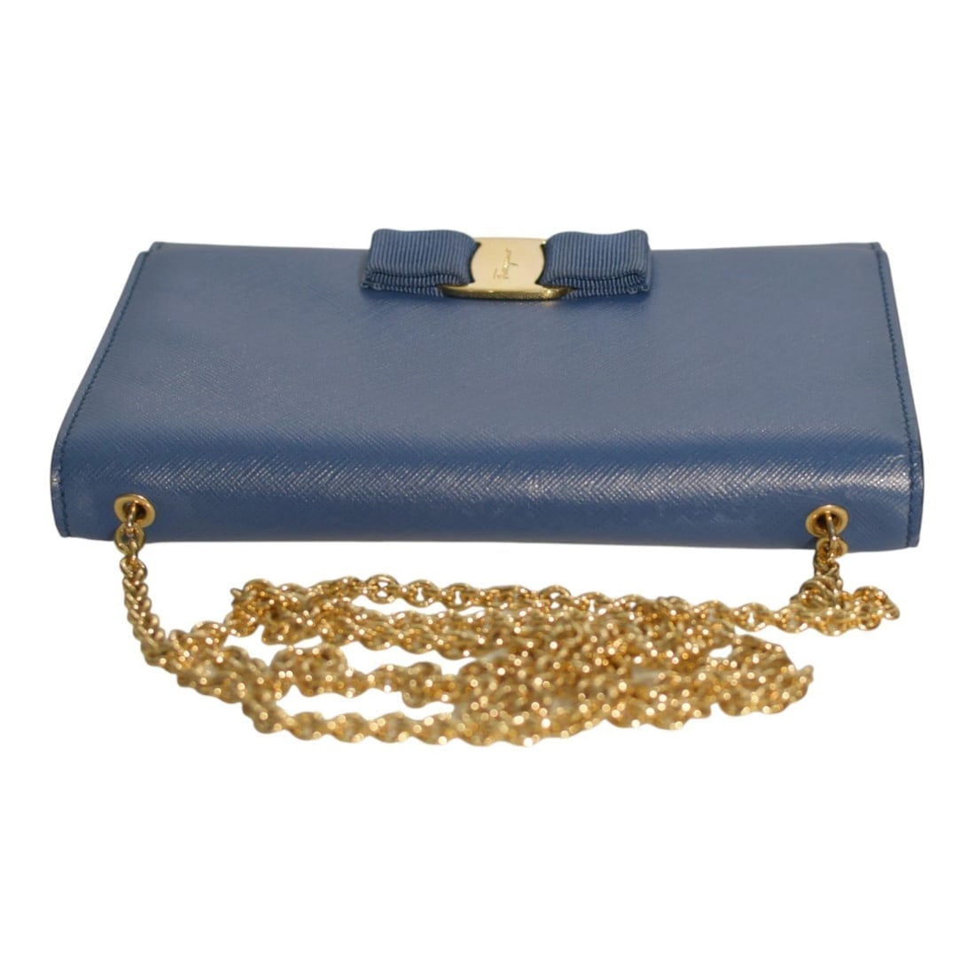 Salvatore Ferragamo Vara Bow Chain Shoulder Bag in Blue Saffiano Leather - 5