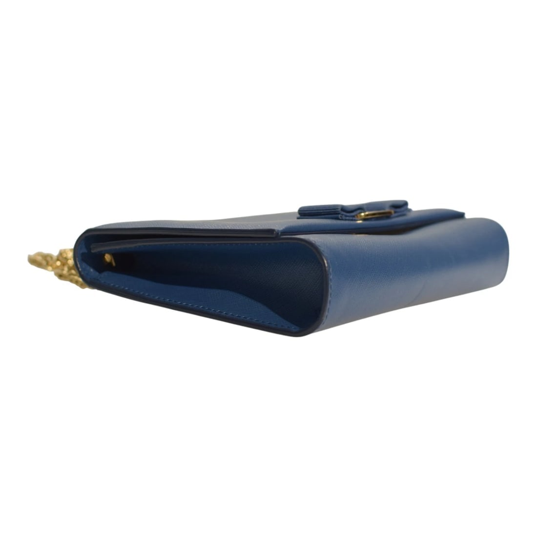 Salvatore Ferragamo Vara Bow Chain Shoulder Bag in Blue Saffiano Leather - 7