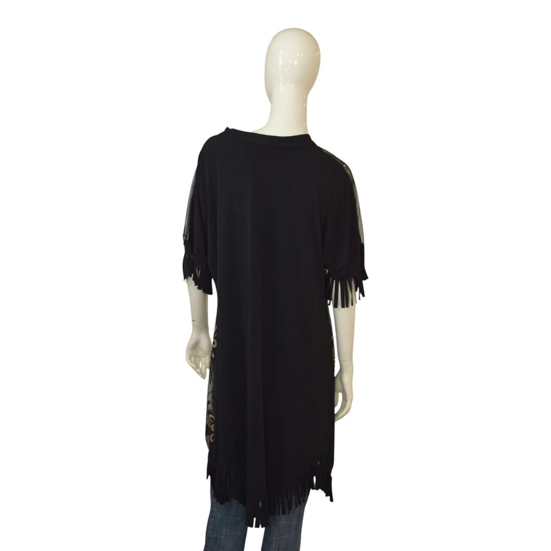 FIA Fashion Sheer Black Kimono Fringe Jacket – Floral Sequin Embroidery Size M/L - 2