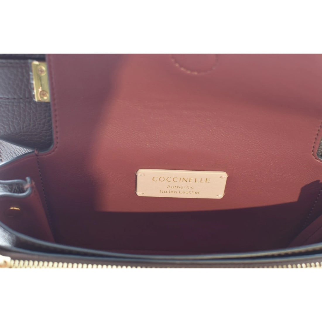 COCCINELLE Leather Crossbody Bag – Taupe Brown – Gold Hardware – Italian Leather - 14