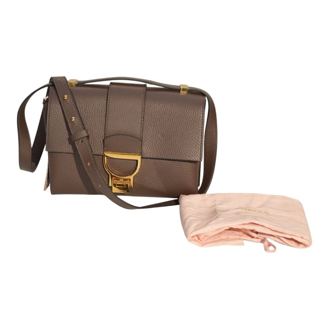 COCCINELLE Leather Crossbody Bag – Taupe Brown – Gold Hardware – Italian Leather - 3