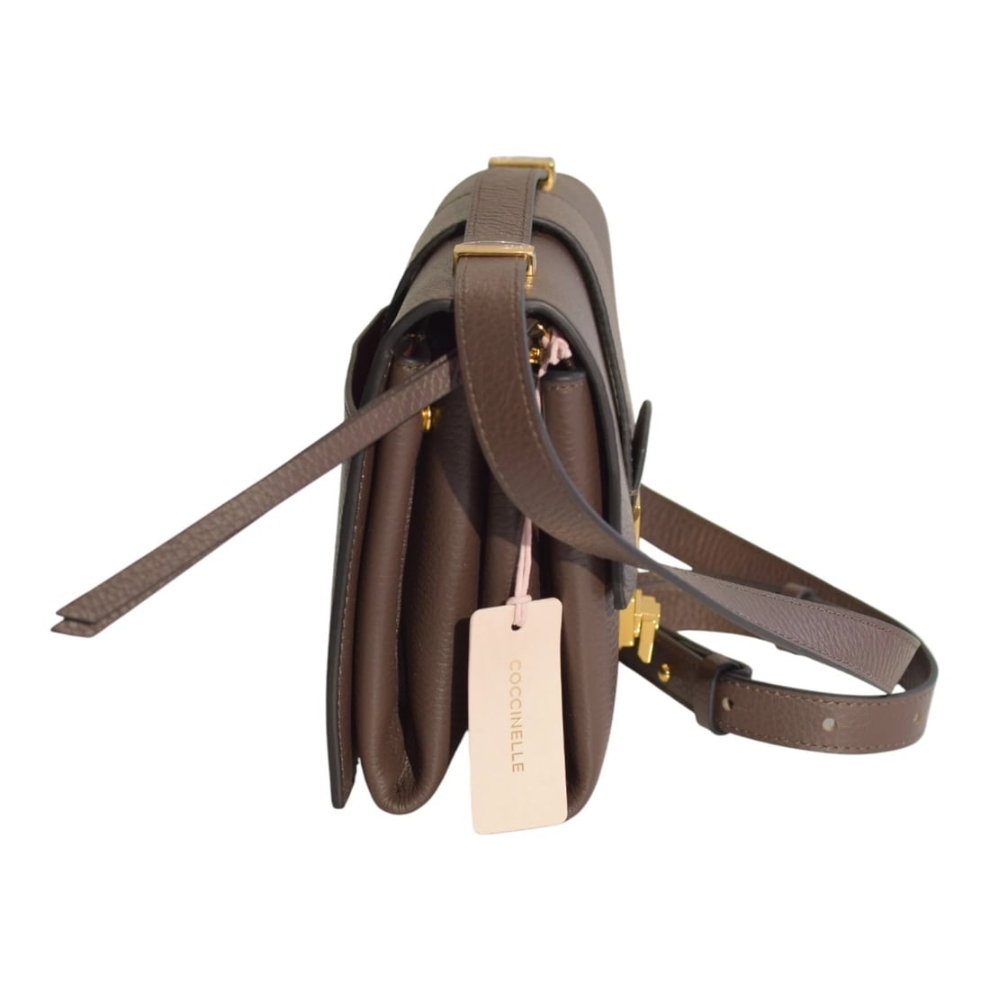 COCCINELLE Leather Crossbody Bag – Taupe Brown – Gold Hardware – Italian Leather - 5