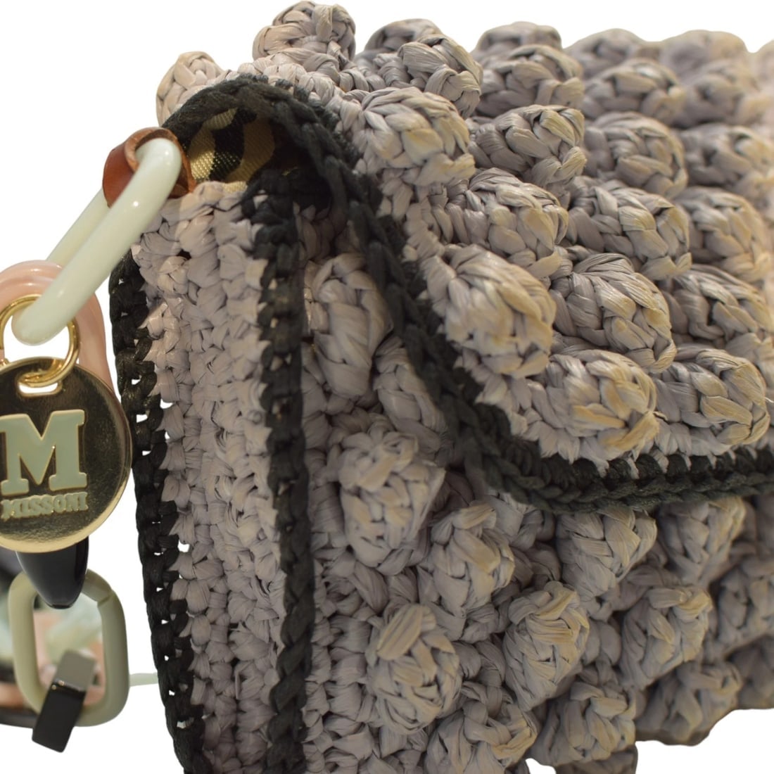 Missoni 3D Gray Wicker Crochet Medium Shoulder Bag Multicolor Resin Chain Strap - 13
