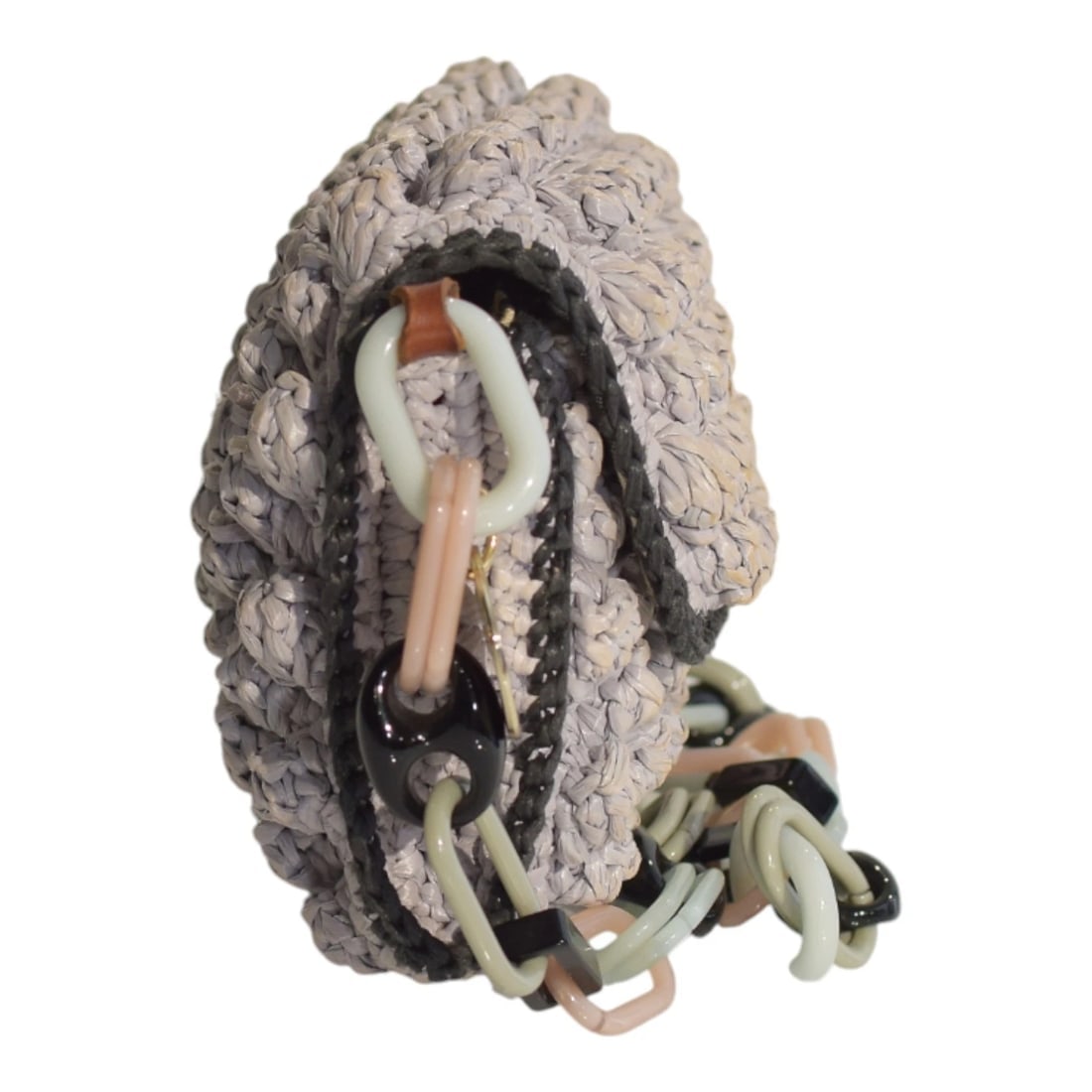 Missoni 3D Gray Wicker Crochet Medium Shoulder Bag Multicolor Resin Chain Strap - 3