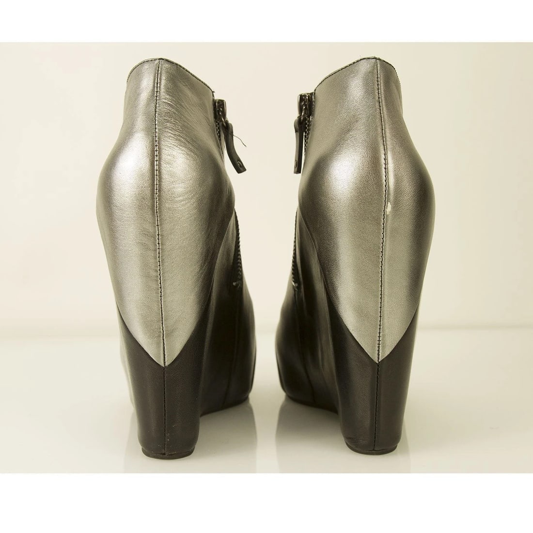 Pierre Balmain Black Leather & Silver Wedge platform Ankle Boot Booties Shoes 40 - 3