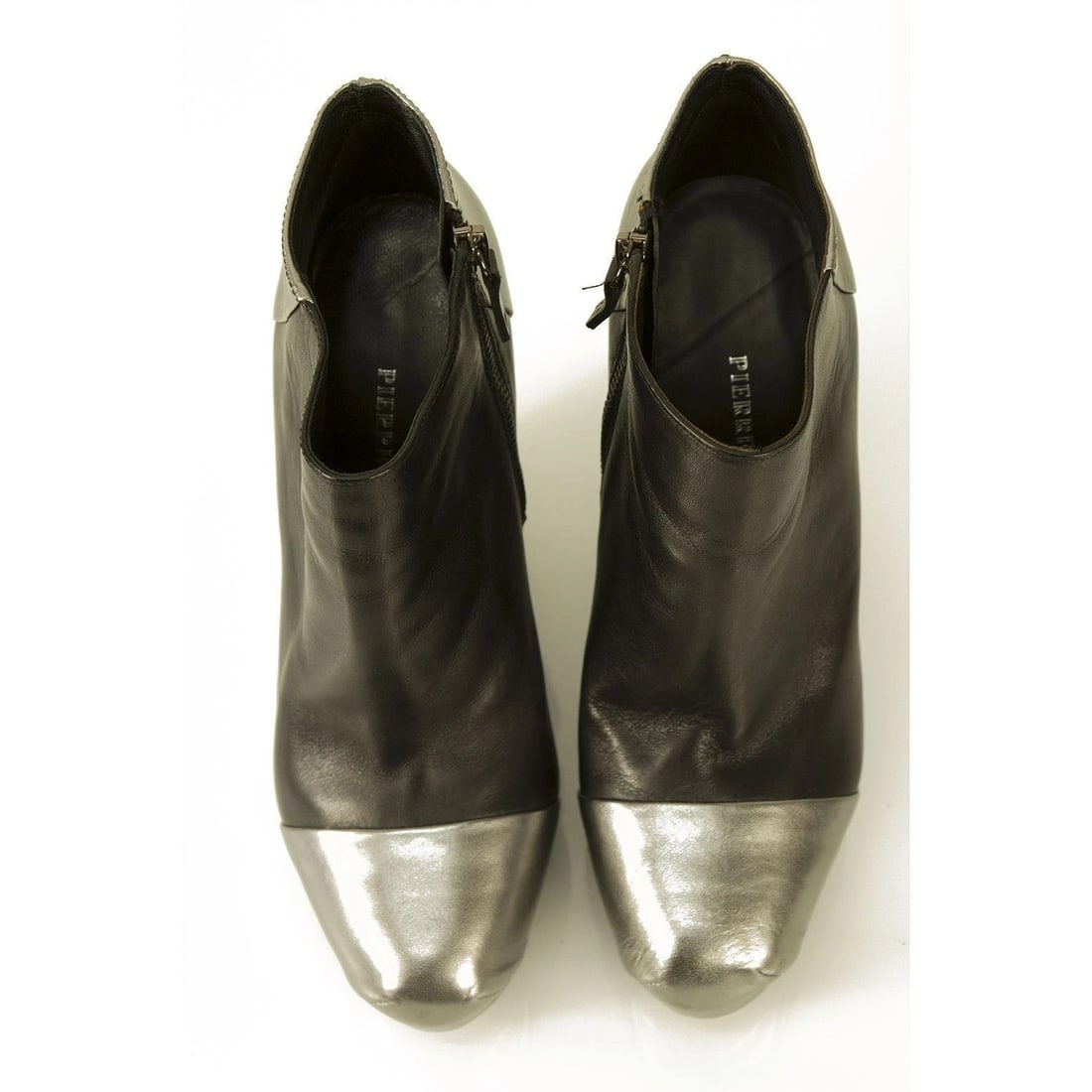 Pierre Balmain Black Leather & Silver Wedge platform Ankle Boot Booties Shoes 40 - 6