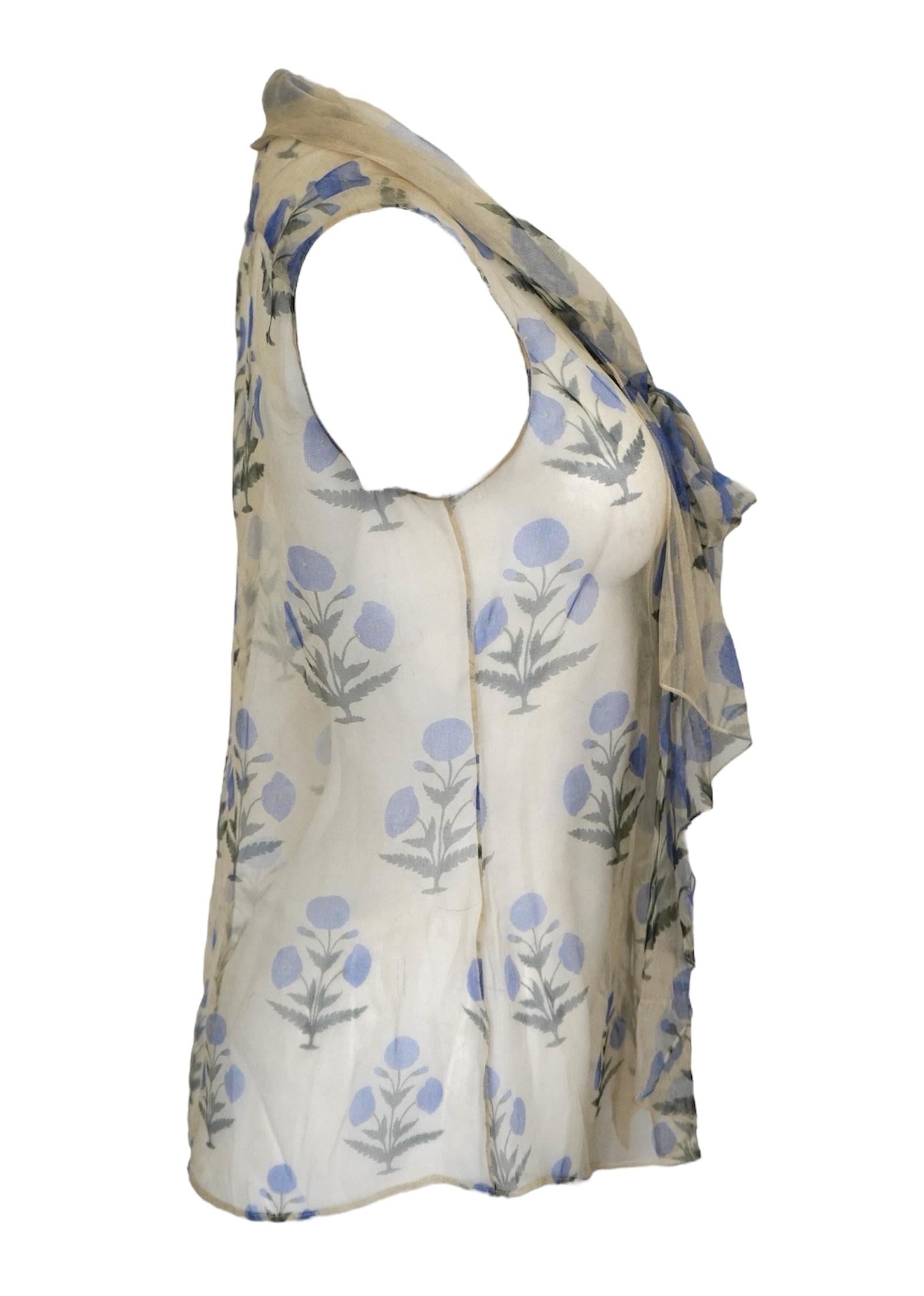 Oscar De La Renta Sheer Floral Sleeveless Blouse - 18