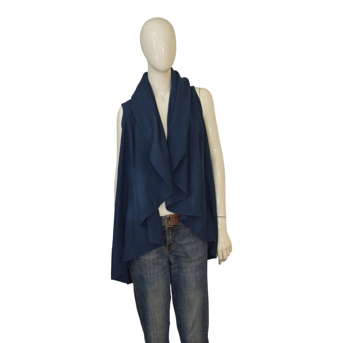 LOOK Blue Draped Waterfall Vest – Sleeveless Open Front – One Size: Title:LOOK Blue Draped Waterfall Vest – Sleeveless Open Front – One SizeDescription:Roberto Cavalli Black Gray Fur Silver Shine Knit Cardigan Cardi Jacket sz M LOOK Made in Italy