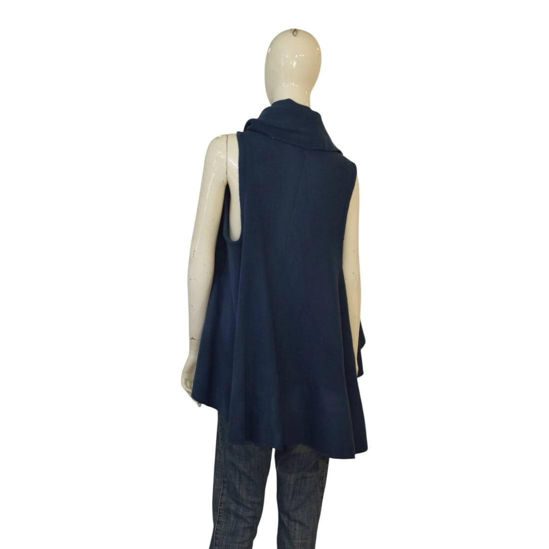 LOOK Blue Draped Waterfall Vest – Sleeveless Open Front – One Size - 3
