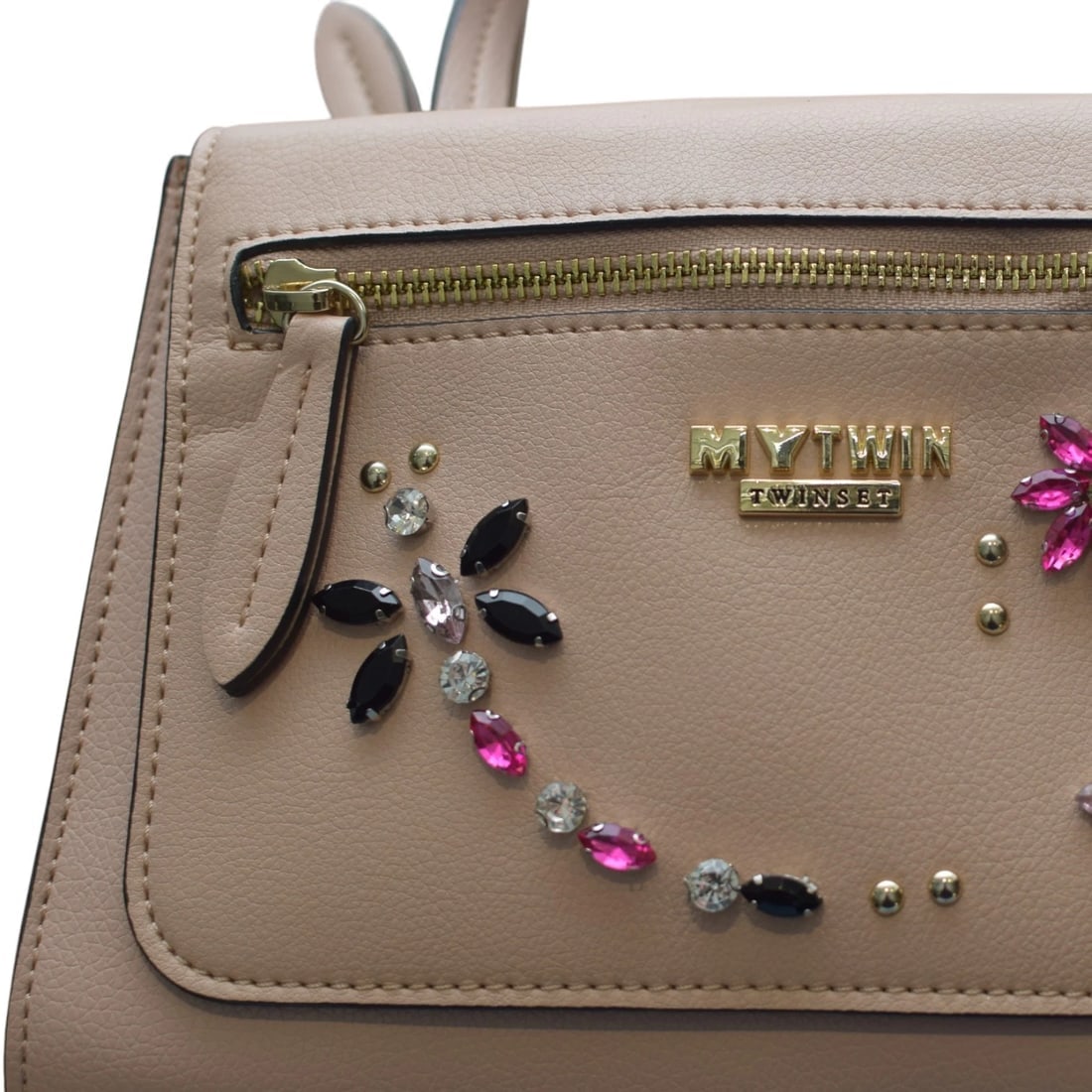 My Twin Twinset Nude Pink Embellished Handbag with Detachable Pouch & Strap - 15