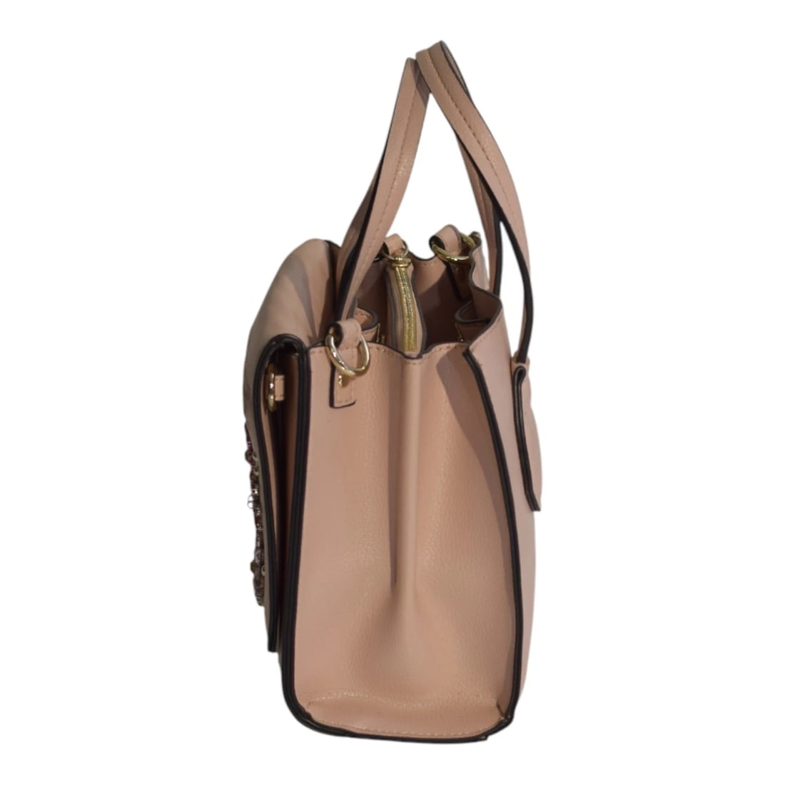 My Twin Twinset Nude Pink Embellished Handbag with Detachable Pouch & Strap - 8